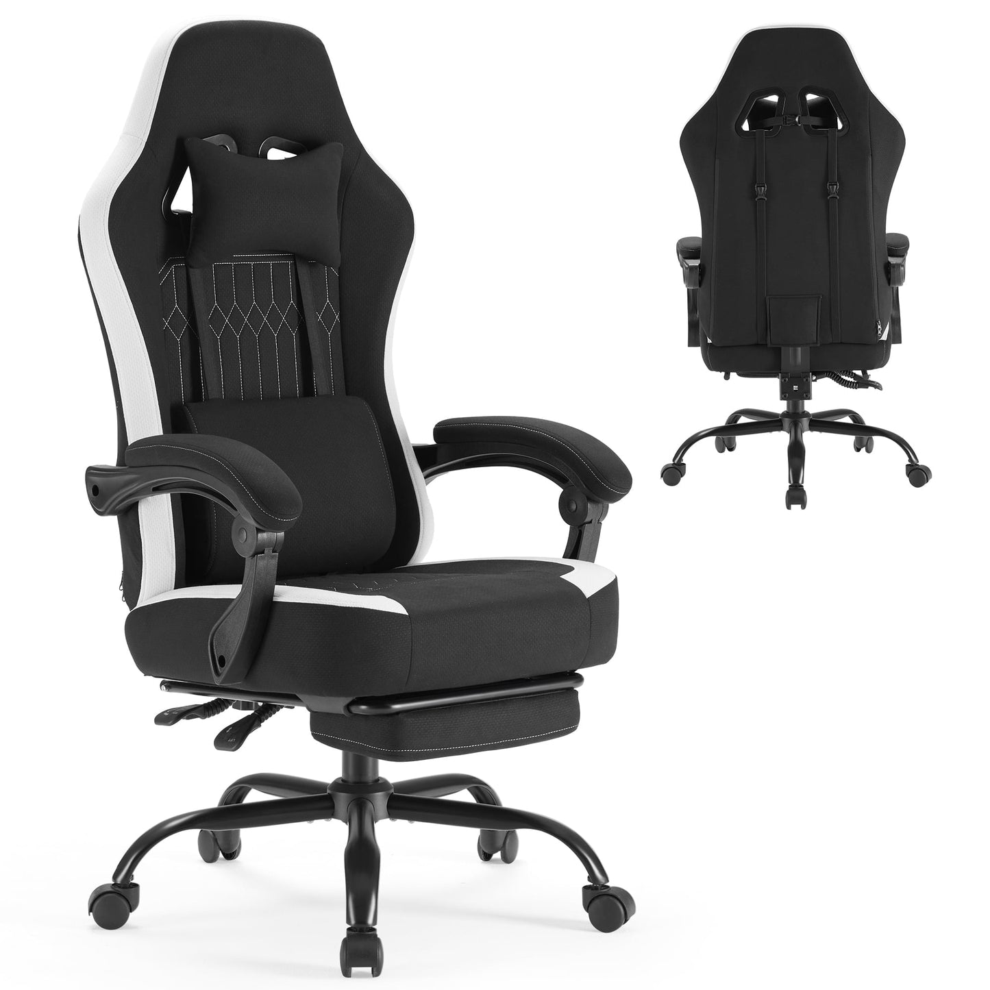 CONCETTA Gaming Chair with High Backrest, Ergonomic Adjustable Rotating Office Chair, Black