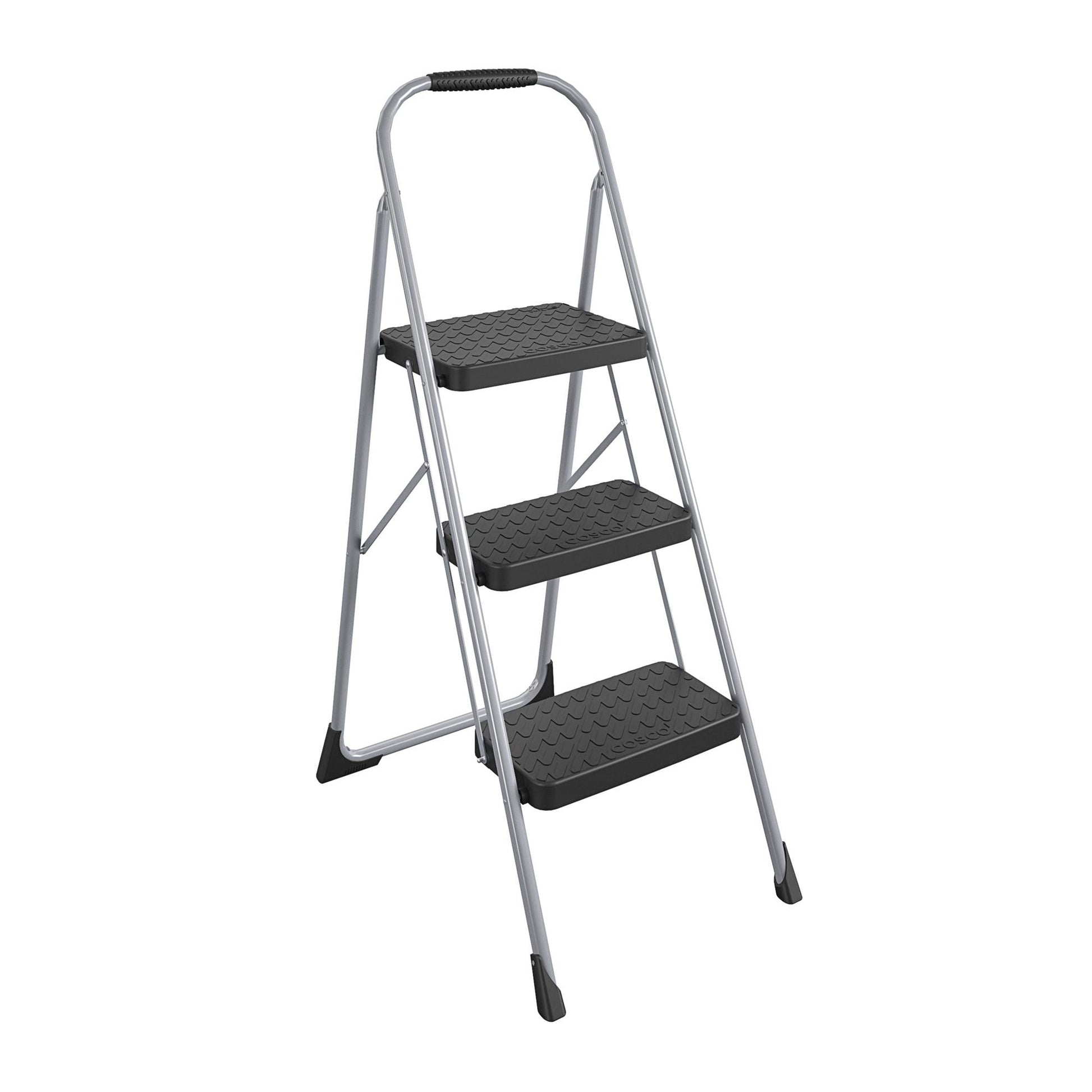 COSCO 3-Step Big Step, Steel Step Stool with Rubber Hand Grip, 9 Ft. Max Reach, 200 lb. Weight Capacity (Platinum/Black)