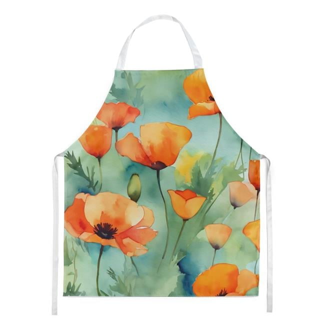 California California Poppies in Watercolor Apron 27 in x 30 in