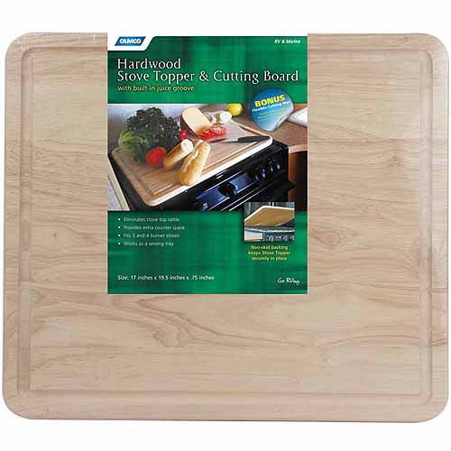 Camco Stove Topper and Cutting Board | Includes Flexible Cutting Mat | Wood Finish (43753)