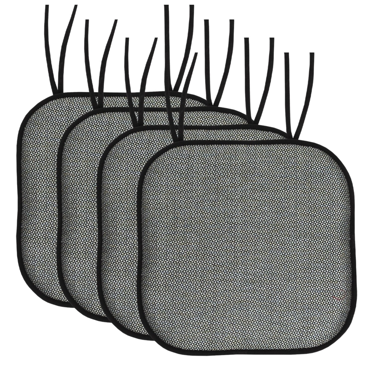 Cameron Memory Foam Non-Slip Chair Cushion Pad with Ties 4-Pack- Black and Sage Blue