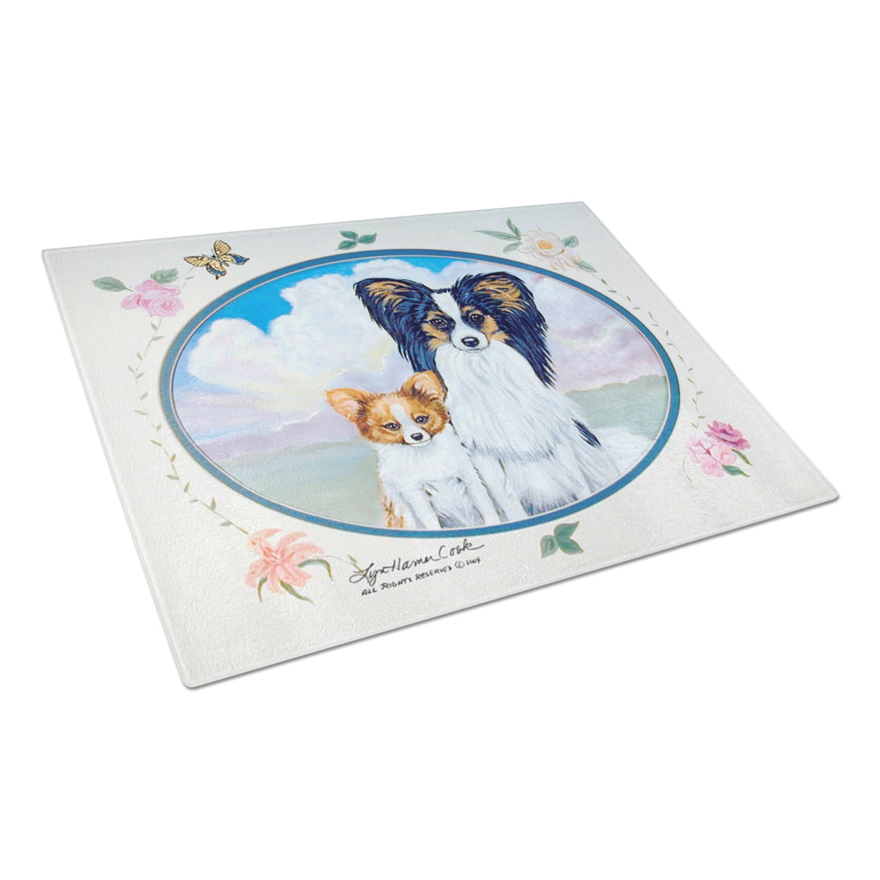 Caroline's Treasures 7243LCB Papillon Glass Cutting Board Large, 12H x 16W, multicolor