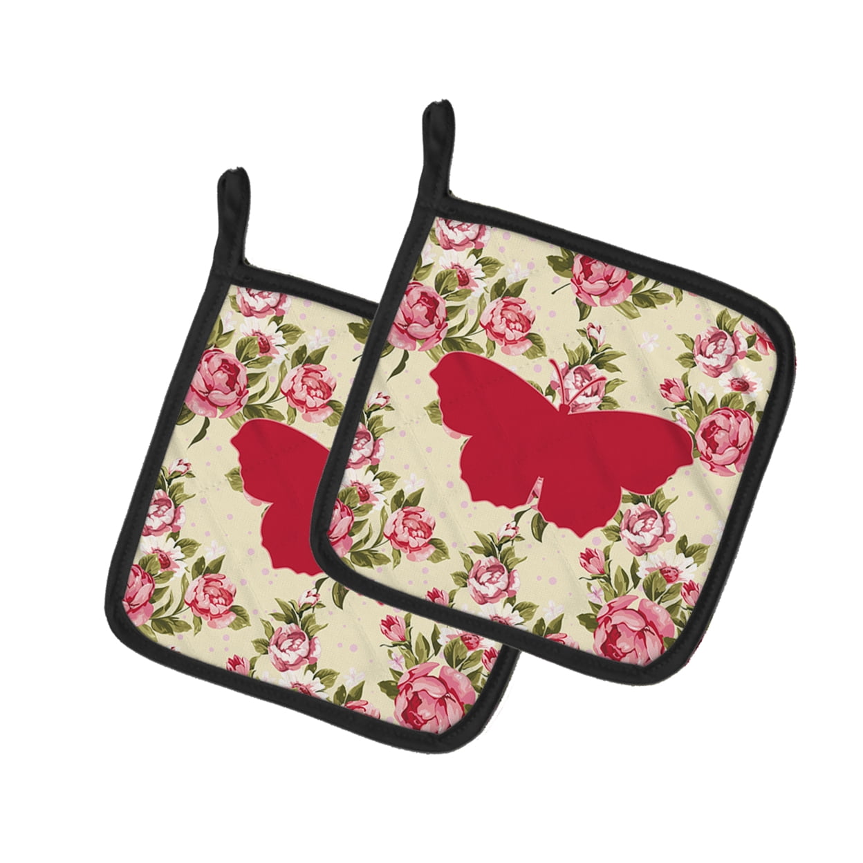 Caroline's Treasures BB1049-RS-YW-PTHD Butterfly Shabby Chic Yellow Roses Pair of Pot Holders , 7.5HX7.5W, multicolor