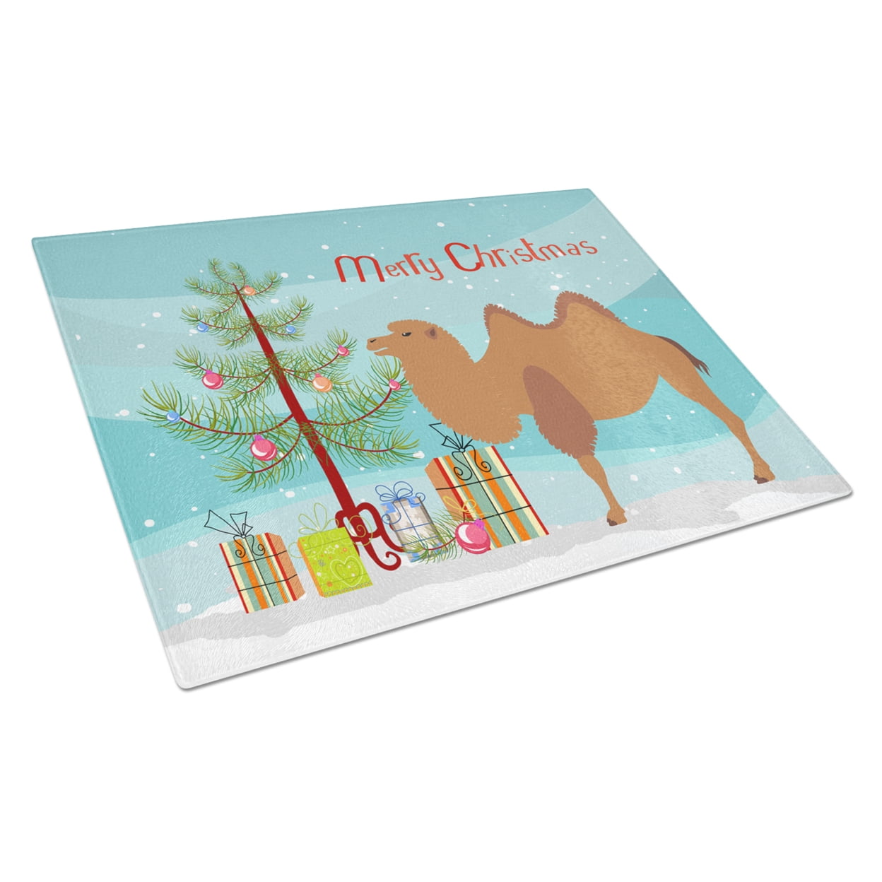 Caroline's Treasures Bactrian Camel Christmas Glass Cutting Board Large