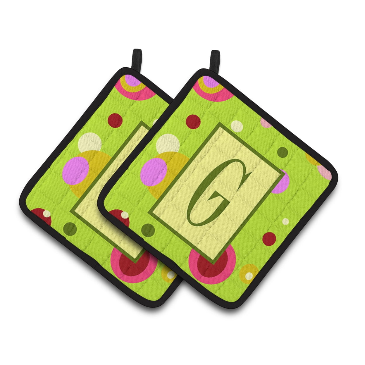 Caroline's Treasures CJ1010-GPTHD Letter G Monogram - Lime Green Pair of Pot Holders, 7.5HX7.5W, multicolor