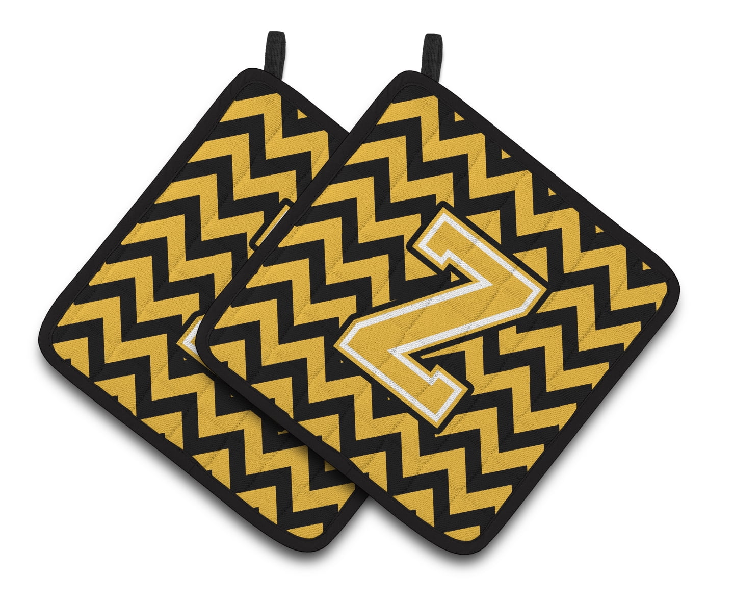 Letter Z Chevron Black and Gold Pair of Pot Holders