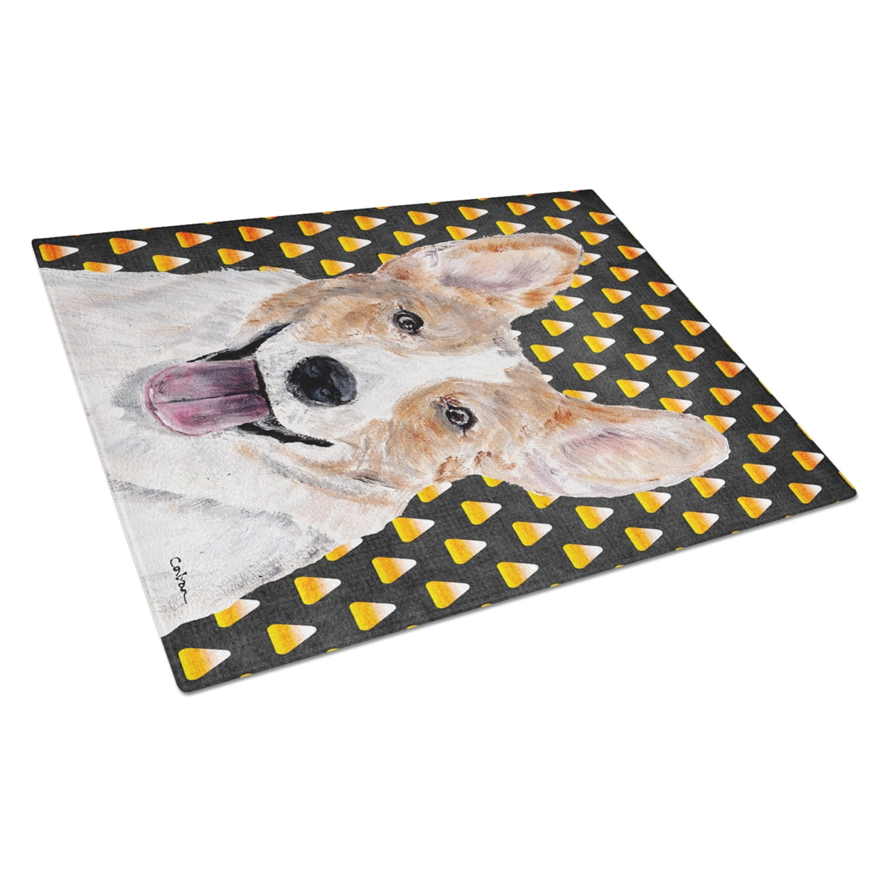 Cardigan Corgi Candy Corn Halloween Glass Cutting Board Large Size