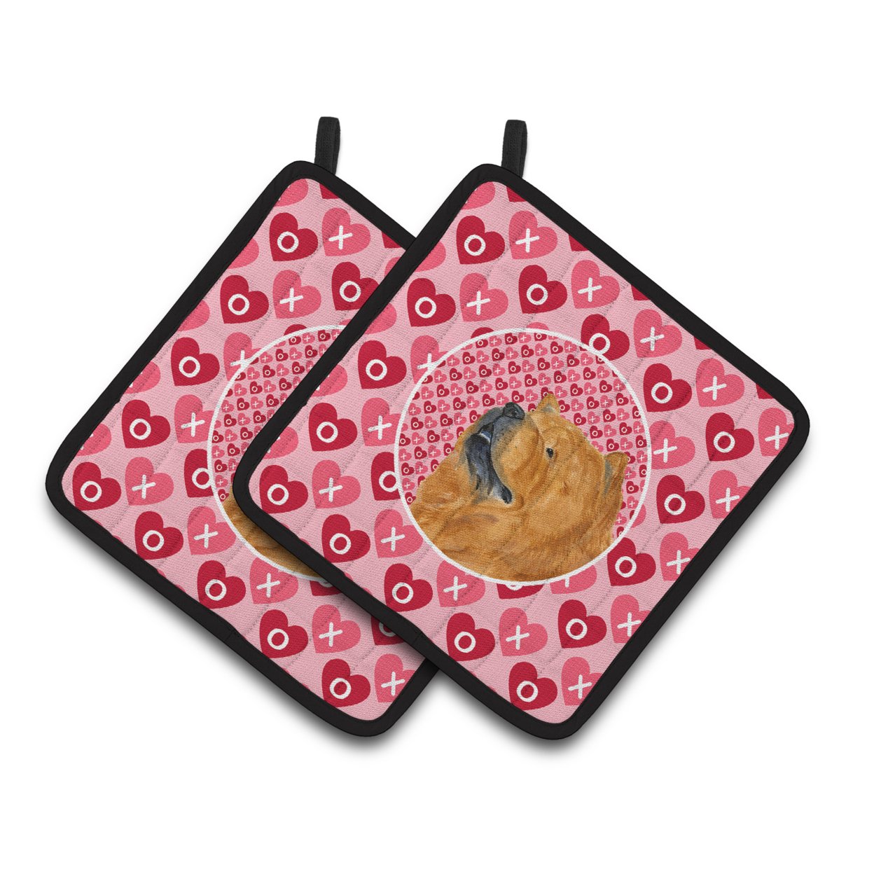 Caroline's Treasures Chow Chow Hearts Love and Valentine's Day Portrait Pair of Pot Holders