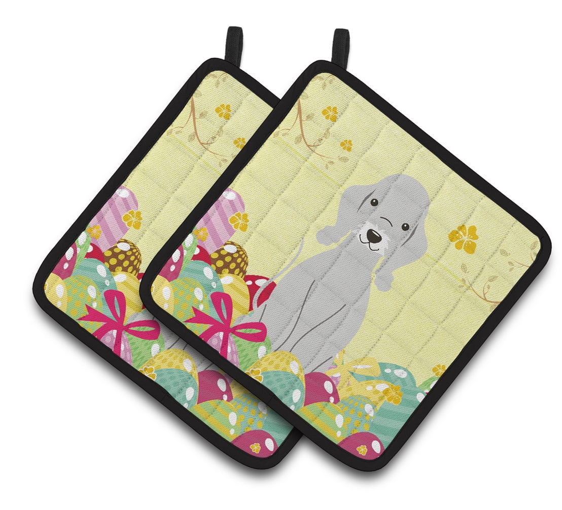 Caroline's Treasures Easter Bedlington Terrier Blue Pair of Pot Holders