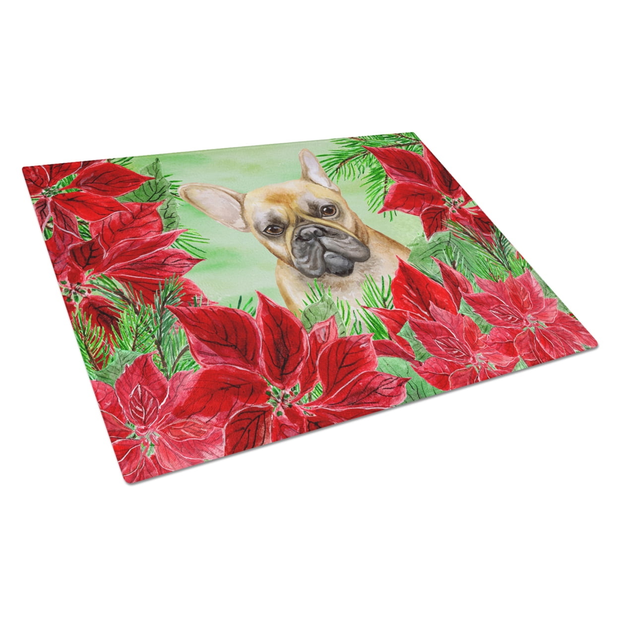 Caroline's Treasures French Bulldog Poinsettas Glass Cutting Board Large