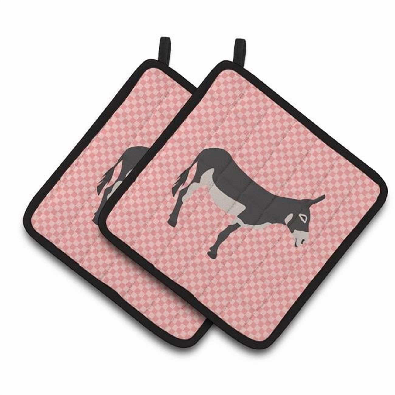 Caroline's Treasures Mammoth Jack Donkey Pink Check Pair of Pot Holders