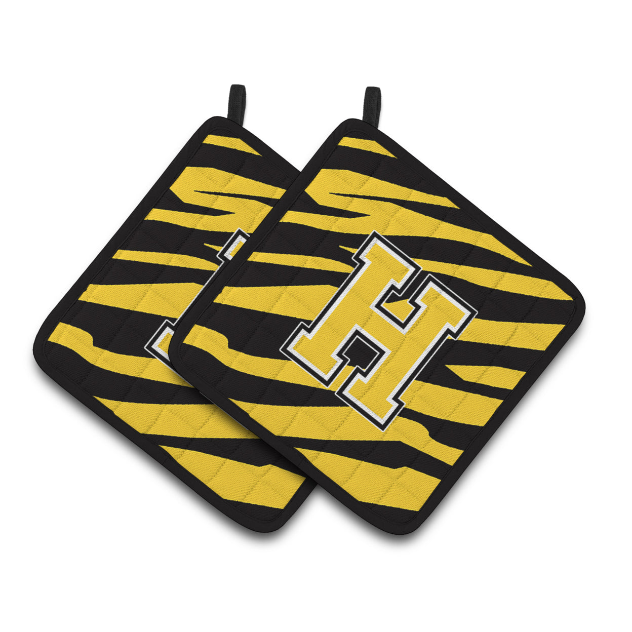 Caroline's Treasures Monogram Initial H Tiger Stripe - Black Gold Pair of Pot Holders