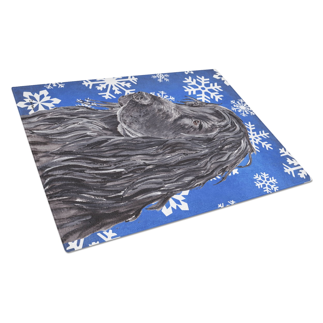Caroline's Treasures SC9597LCB Black Cocker Spaniel Winter Snowflakes Glass Cutting Board Large, 12H x 16W, multicolor