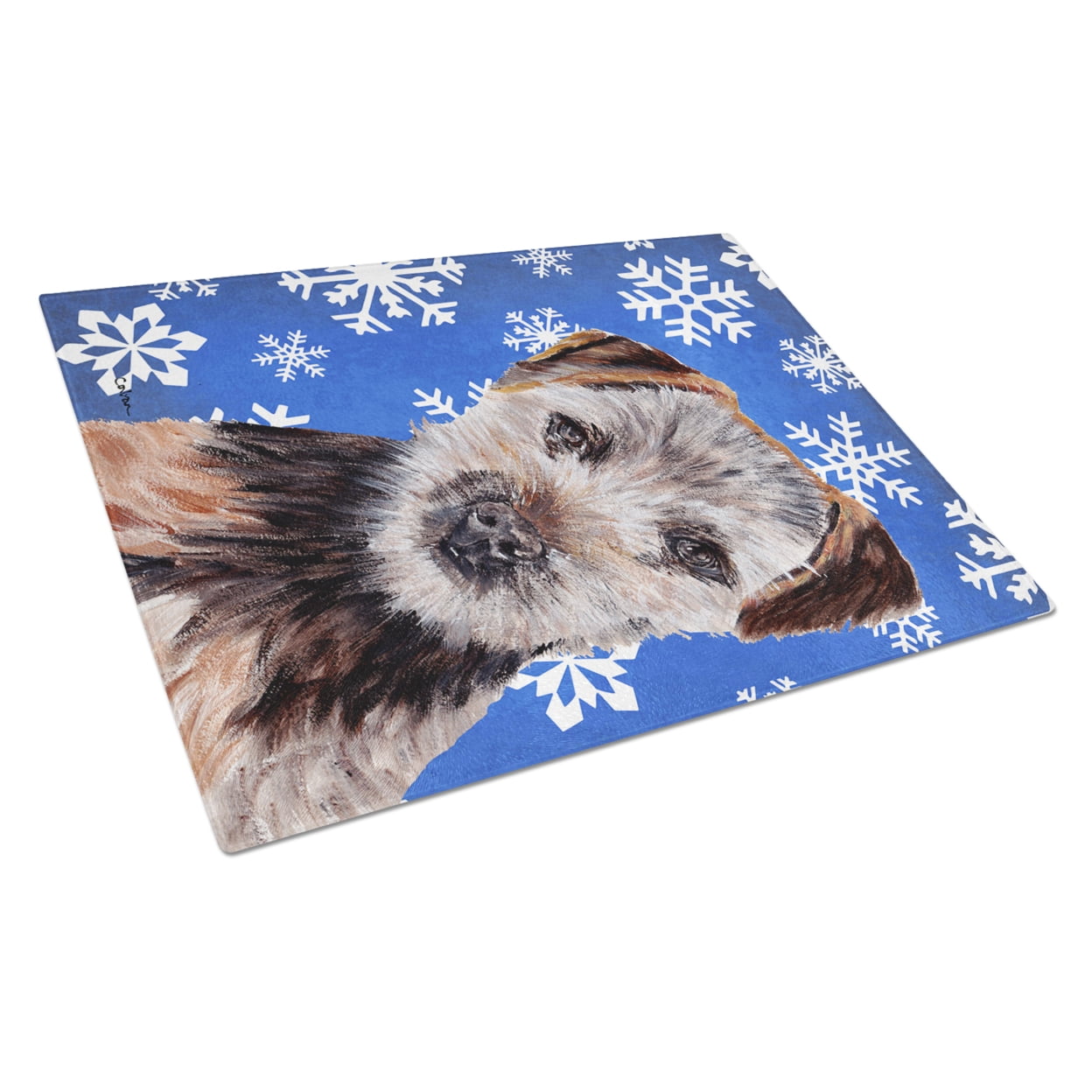 Caroline's Treasures SC9783LCB Norfolk Terrier Puppy Winter Snowflakes Glass Cutting Board Large, 12H x 16W, multicolor