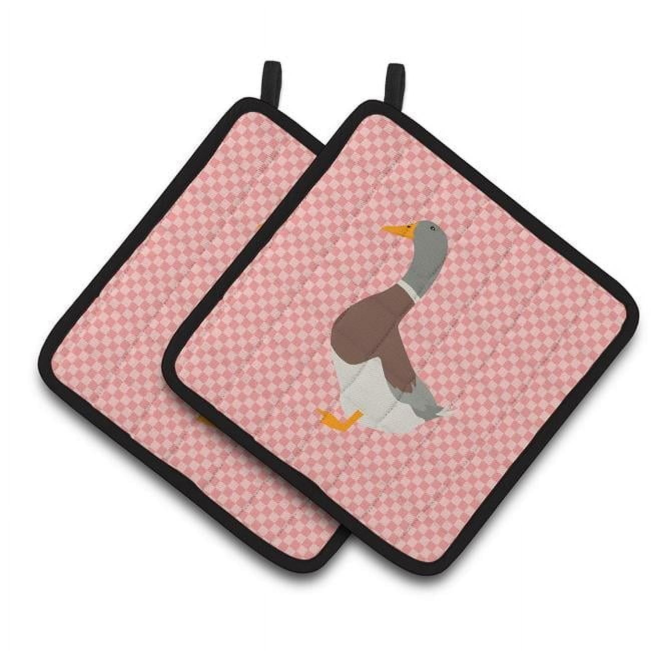 Caroline's Treasures Saxony Sachsenente Duck Pink Check Pair of Pot Holders