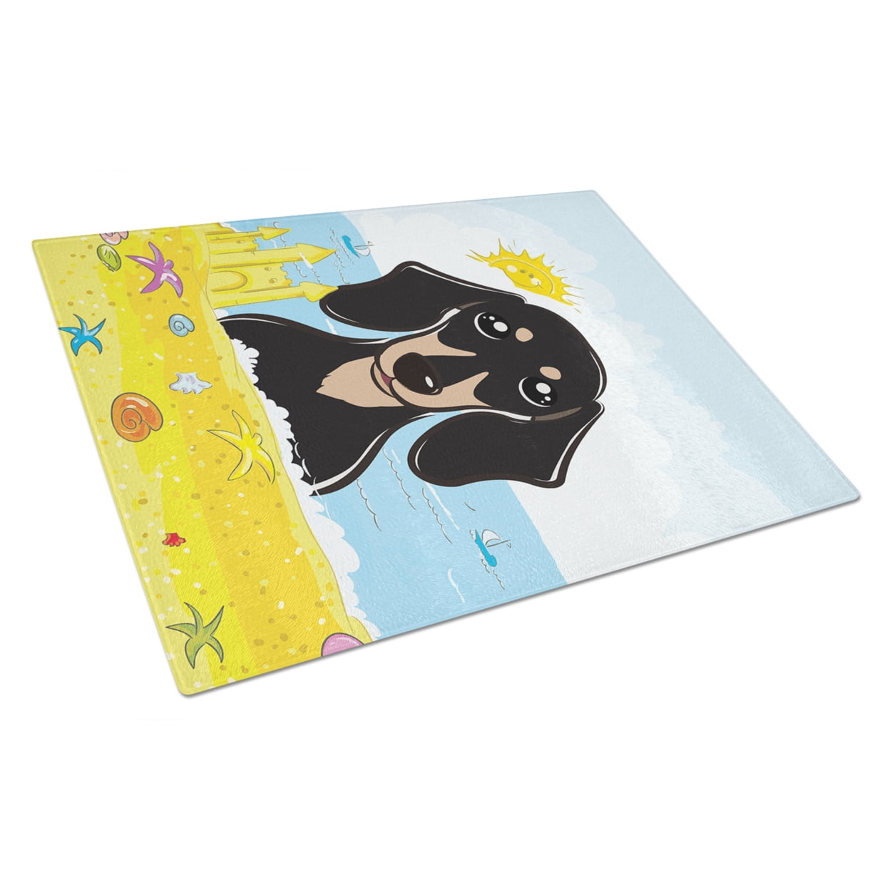 Caroline's Treasures Smooth Black and Tan Dachshund Summer Beach Glass Cutting Board Large