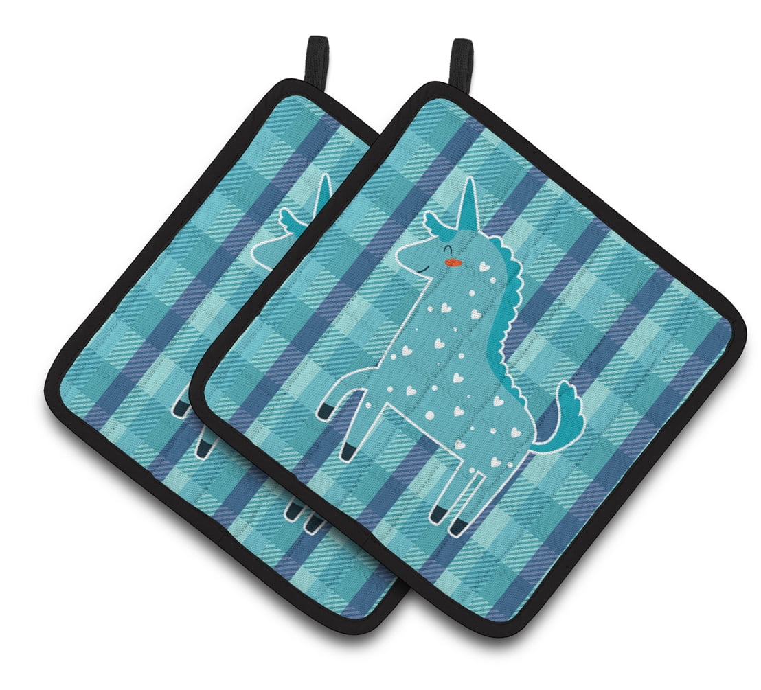 Caroline's Treasures Unicorn in Plaid Pair of Pot Holders