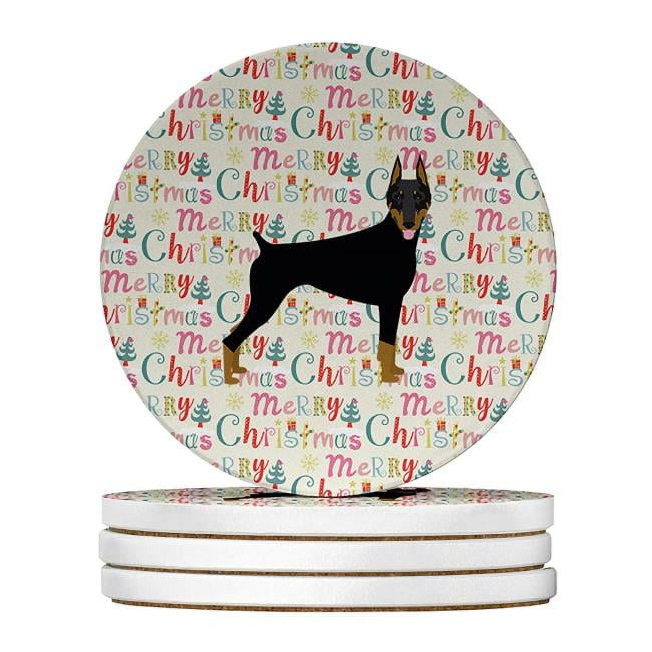 Doberman Pinscher Merry Christmas Large Sandstone Coasters Pack of 4 4 in x 4 in