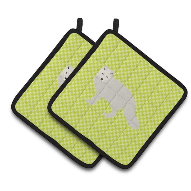 Caroline's Treasures White Arctic Fox Green Pair of Pot Holders