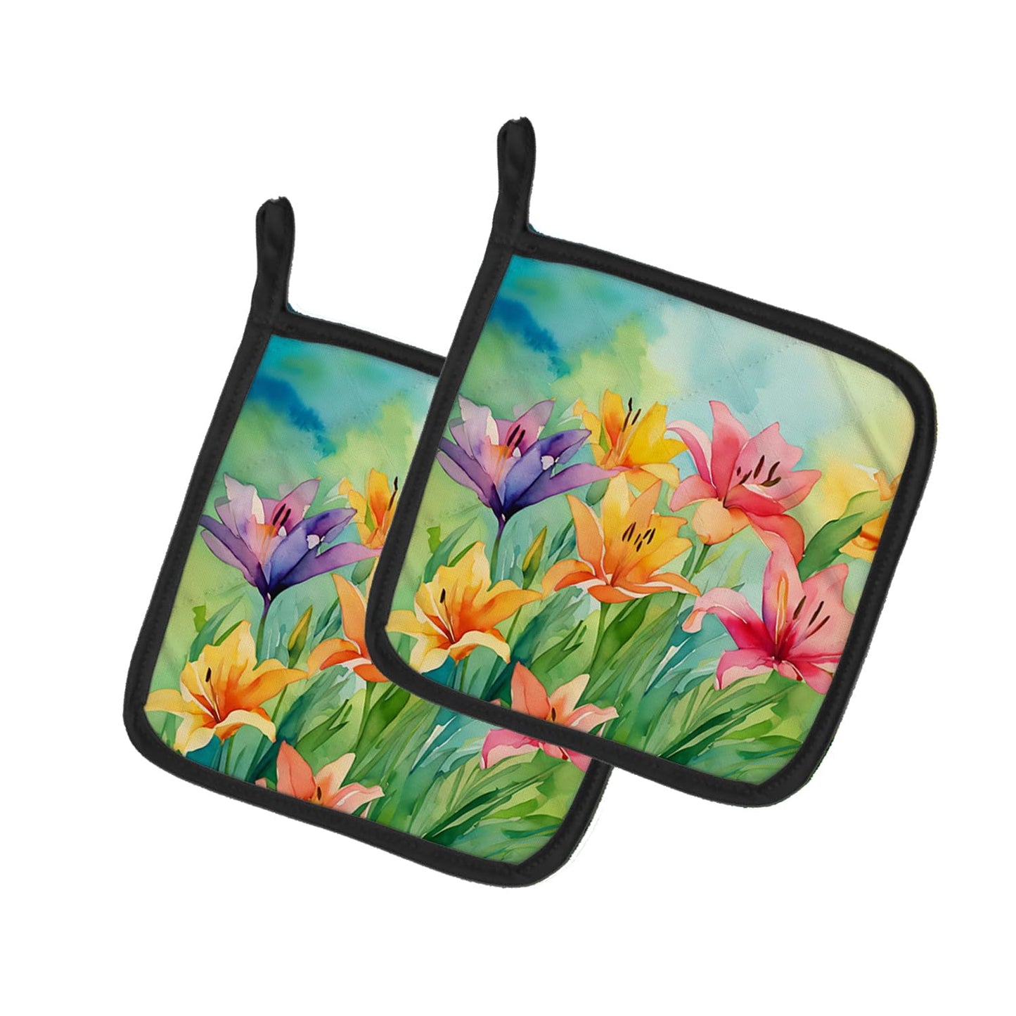 Carolines Treasures 7.5 x 7.5 in. Lilies in Watercolor Pot Holders - Set of 2