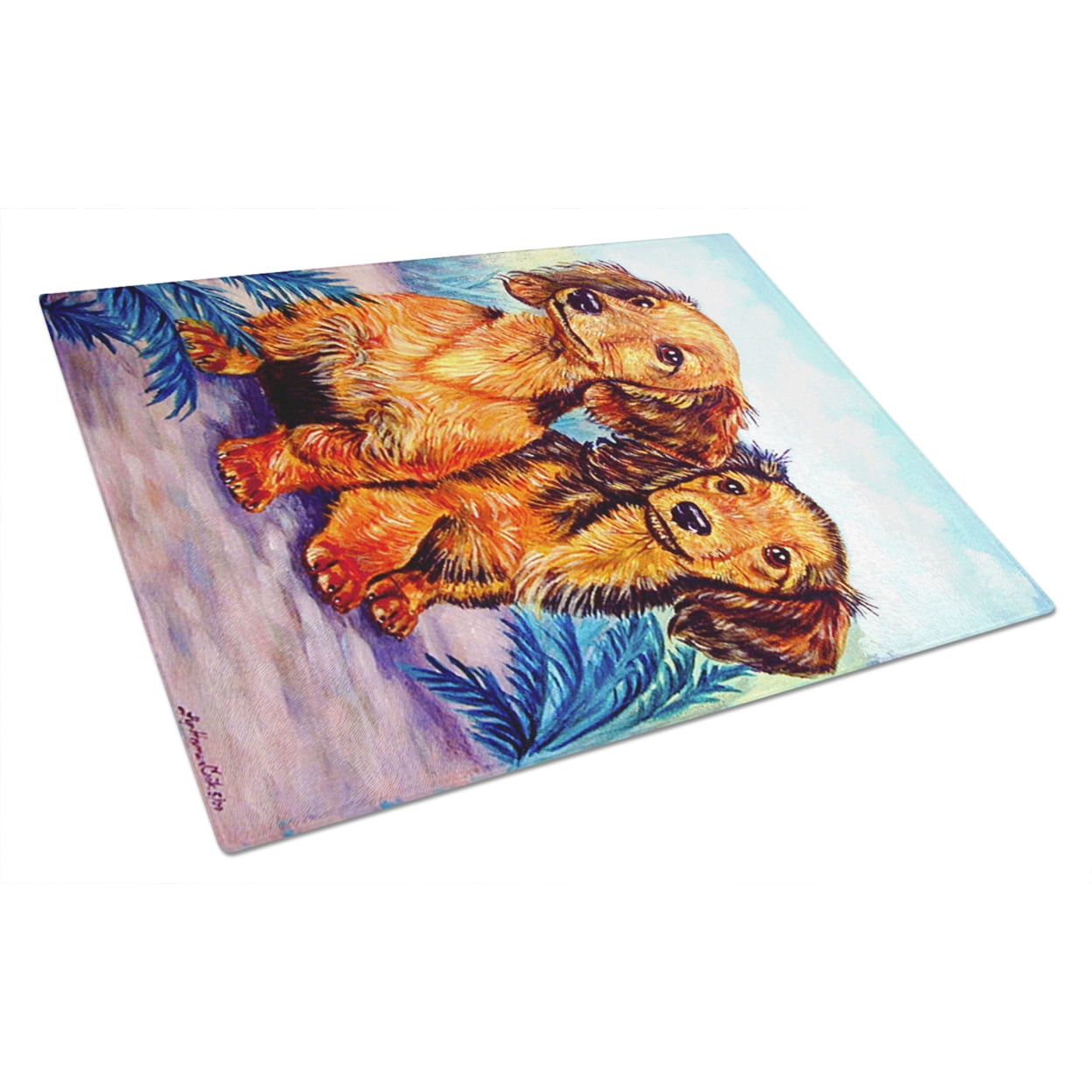 Carolines Treasures 7022LCB Long Hair Red Dachshund Glass Cutting Board Large, 12H x 16W, multicolor