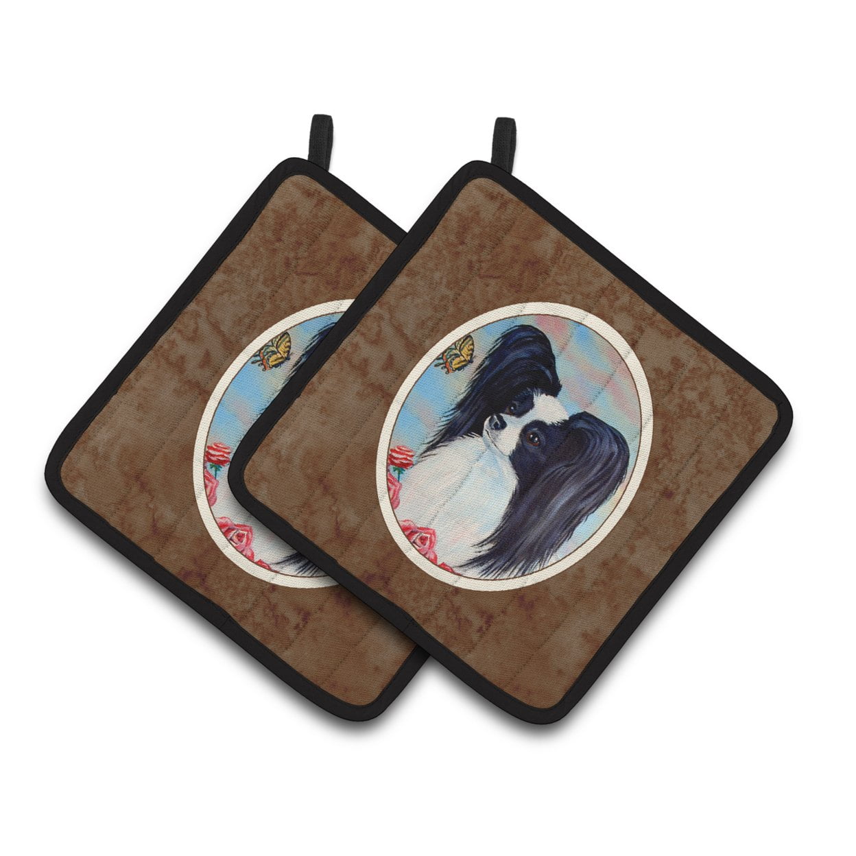 Carolines Treasures 7040PTHD Papillon Black and White Pair of Pot Holders , 7.5HX7.5W, multicolor