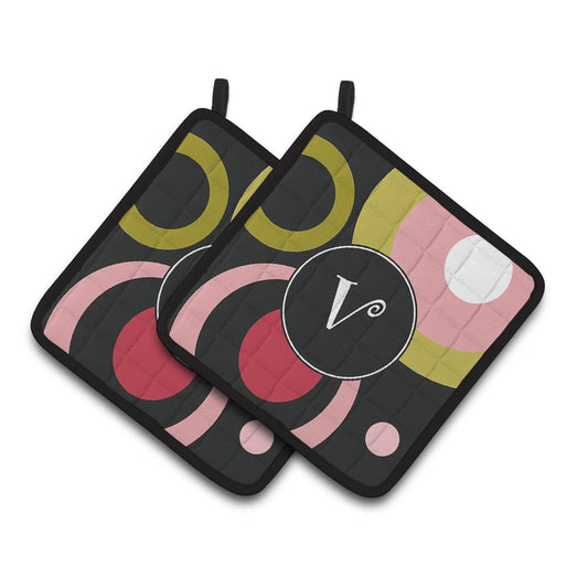 Carolines Treasures AM1001-VPTHD Letter V Monogram - Retro in Black Pair of Pot Holders , 7.5HX7.5W, multicolor