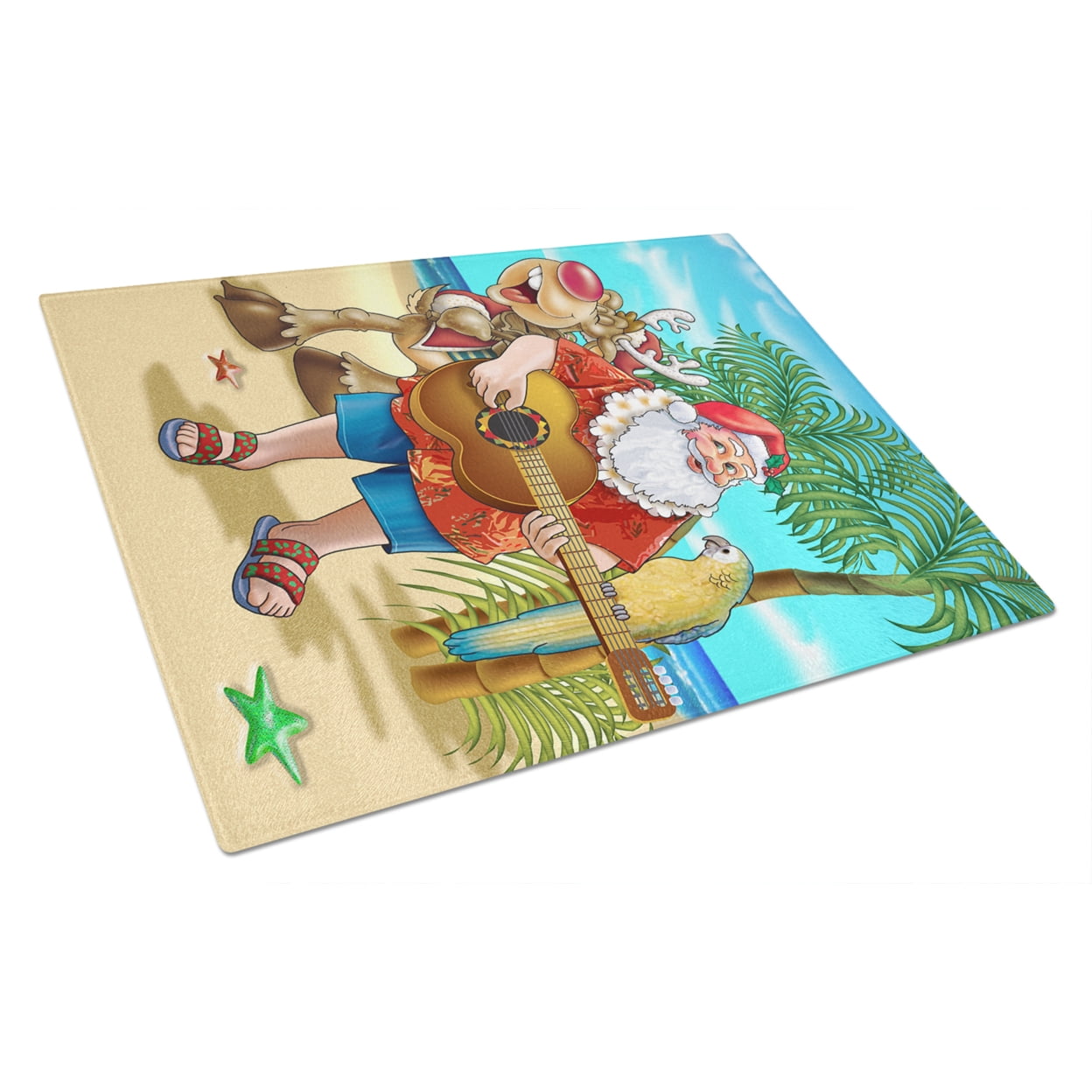 Carolines Treasures APH5151LCB Beach Christmas Santa Claus Island Time Glass Cutting Board Large, 12H x 16W, multicolor