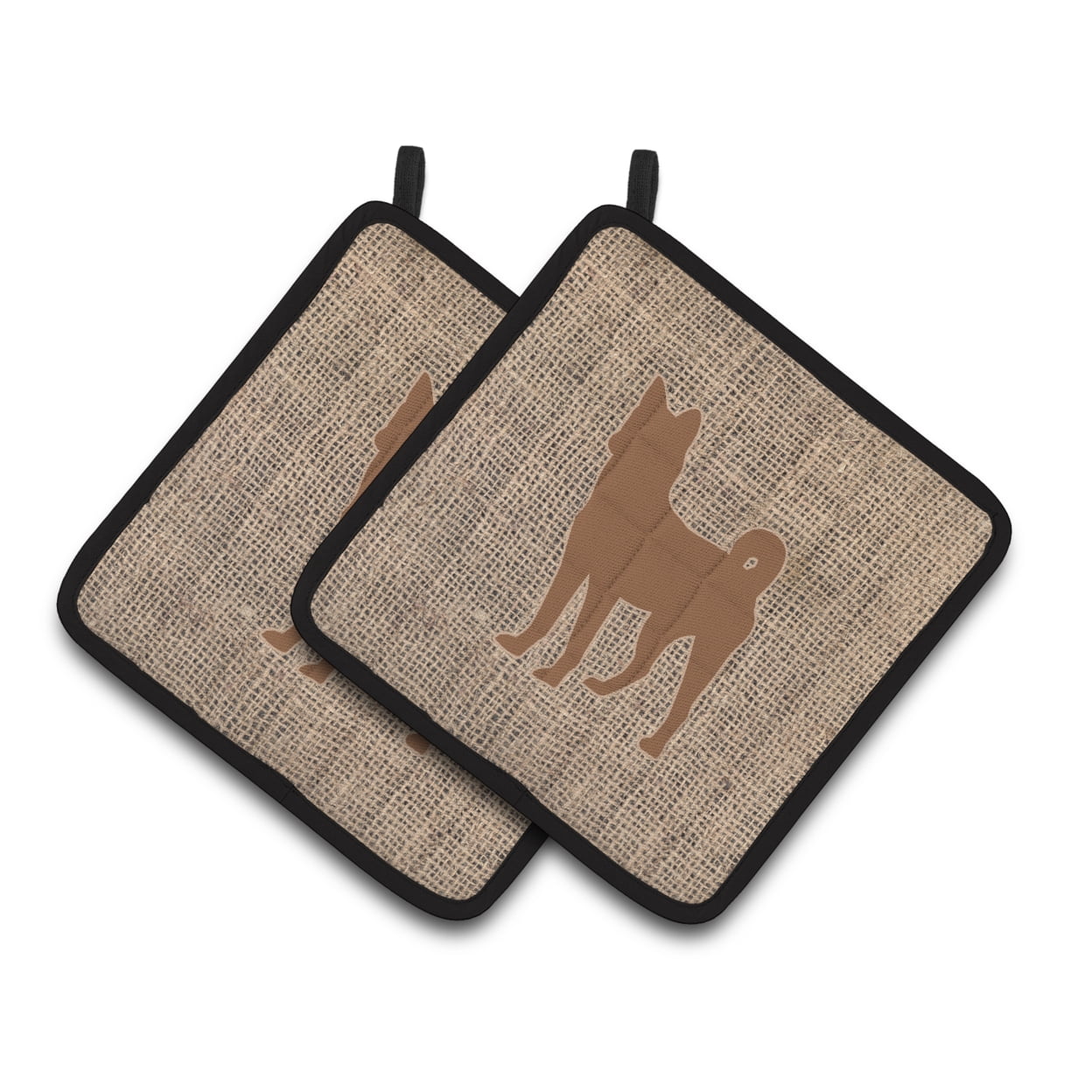 Carolines Treasures BB1110-BL-BN-PTHD Basenji Faux Burlap and Brown Pair of Pot Holders 7.5HX7.5W multicolor
