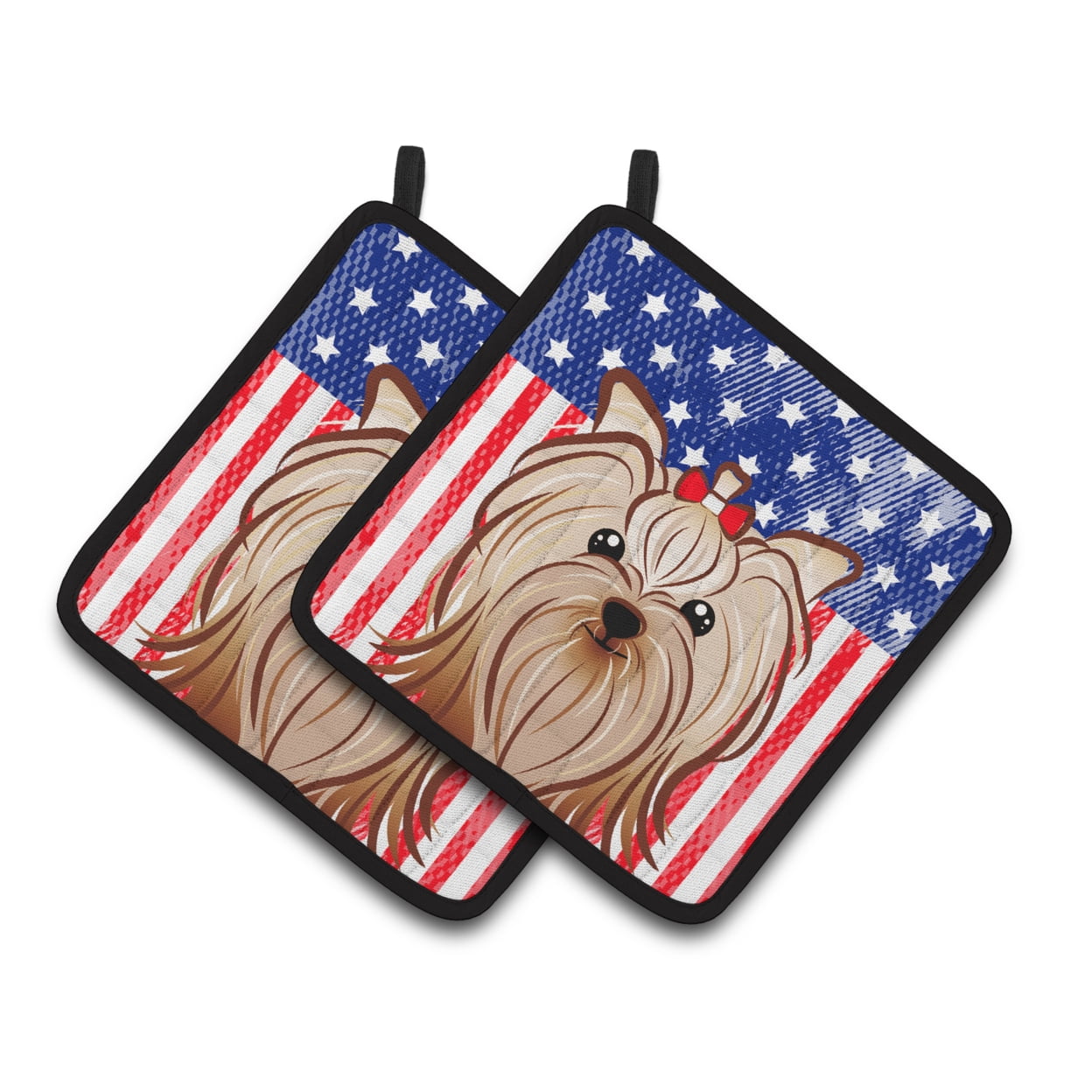 Carolines Treasures BB2134PTHD Flag and Yorkie Yorkishire Terrier Pair of Pot Holders , 7.5HX7.5W, multicolor