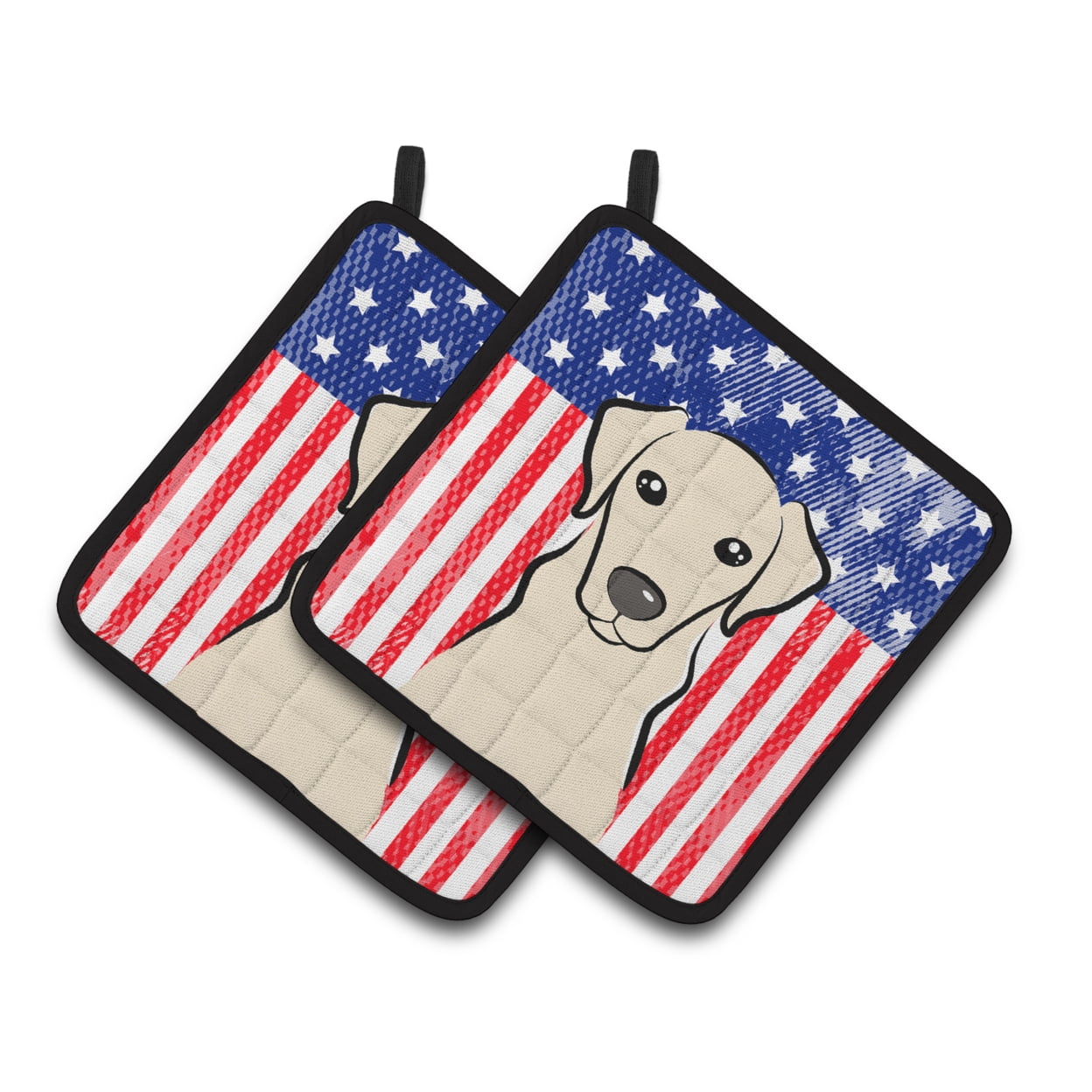 Carolines Treasures BB2152PTHD Flag and Yellow Labrador Pair of Pot Holders , 7.5HX7.5W, multicolor