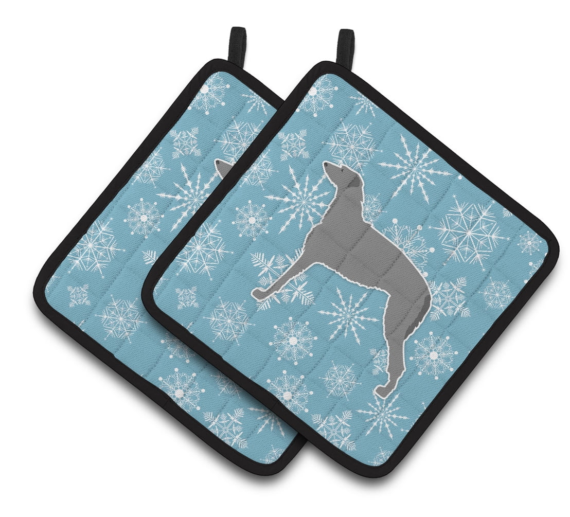 Winter Snowflake Scottish Deerhound Pair of Pot Holders