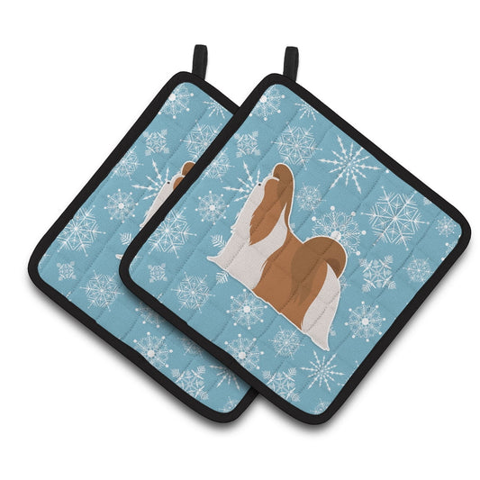 Winter Snowflake Shih Tzu Pair of Pot Holders