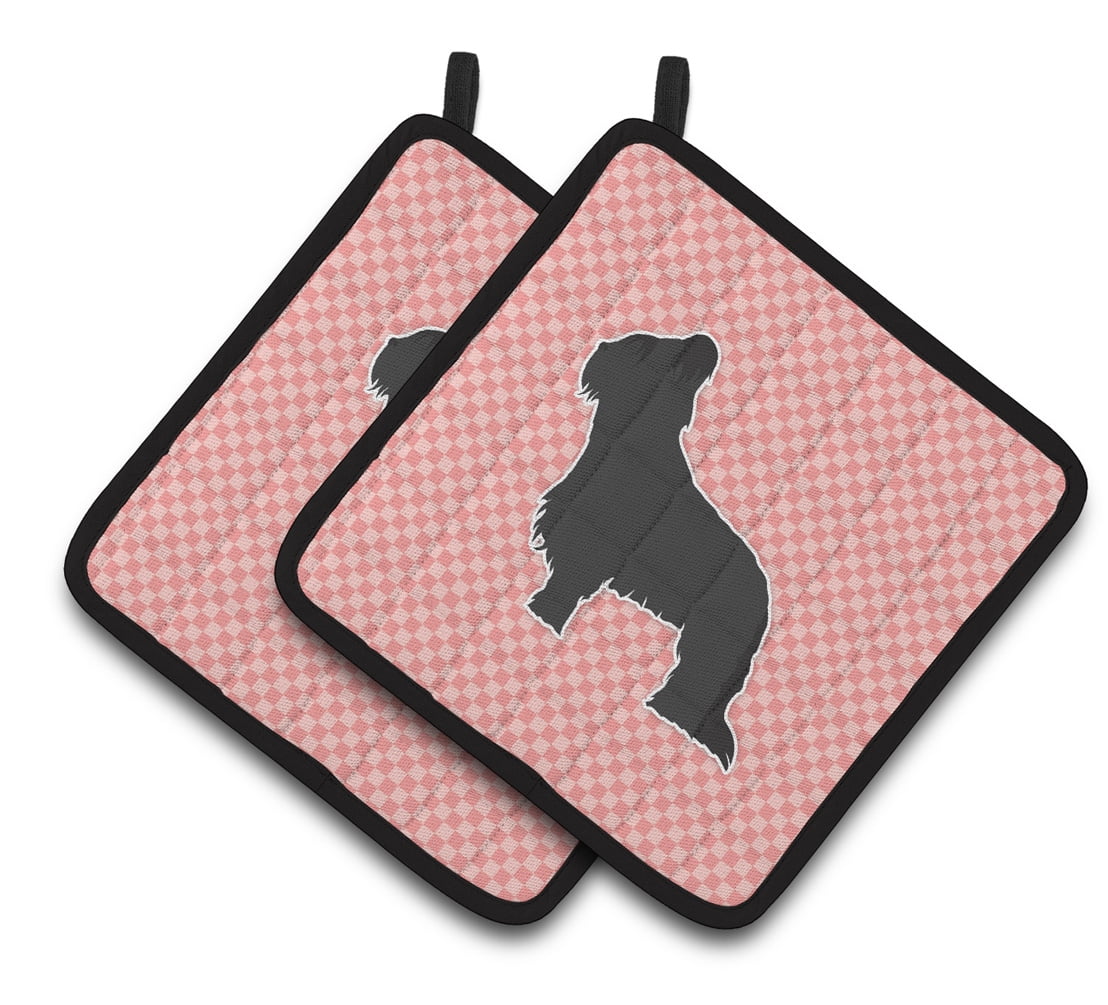 Briard Checkerboard Pink Pair of Pot Holders
