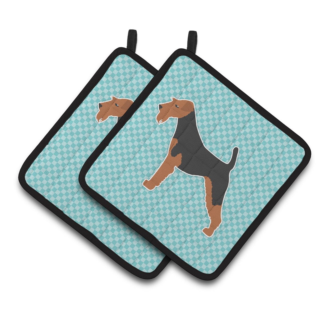 Carolines Treasures BB3685PTHD Welsh Terrier Checkerboard Blue Pair of Pot Holders , 7.5HX7.5W, multicolor