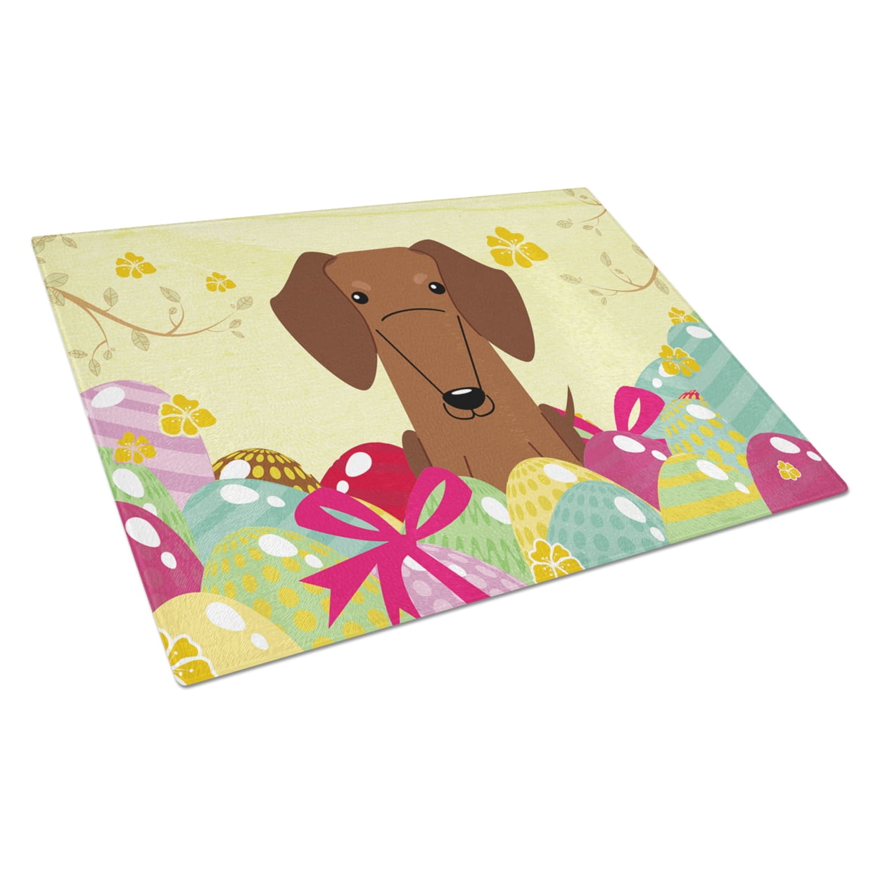 Carolines Treasures BB6130LCB Easter Eggs Dachshund Red Brown Glass Cutting Board Large, 12H x 16W, multicolor