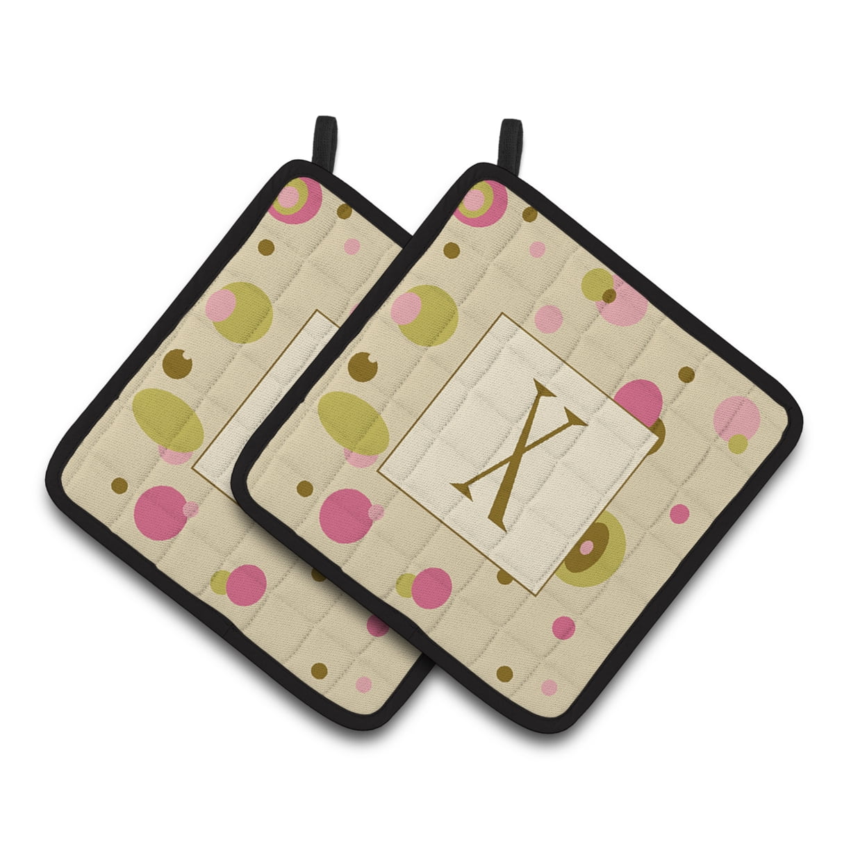 Carolines Treasures CJ1004-XPTHD Letter X Initial Monogram - Tan Dots Pair of Pot Holders, 7.5HX7.5W, multicolor