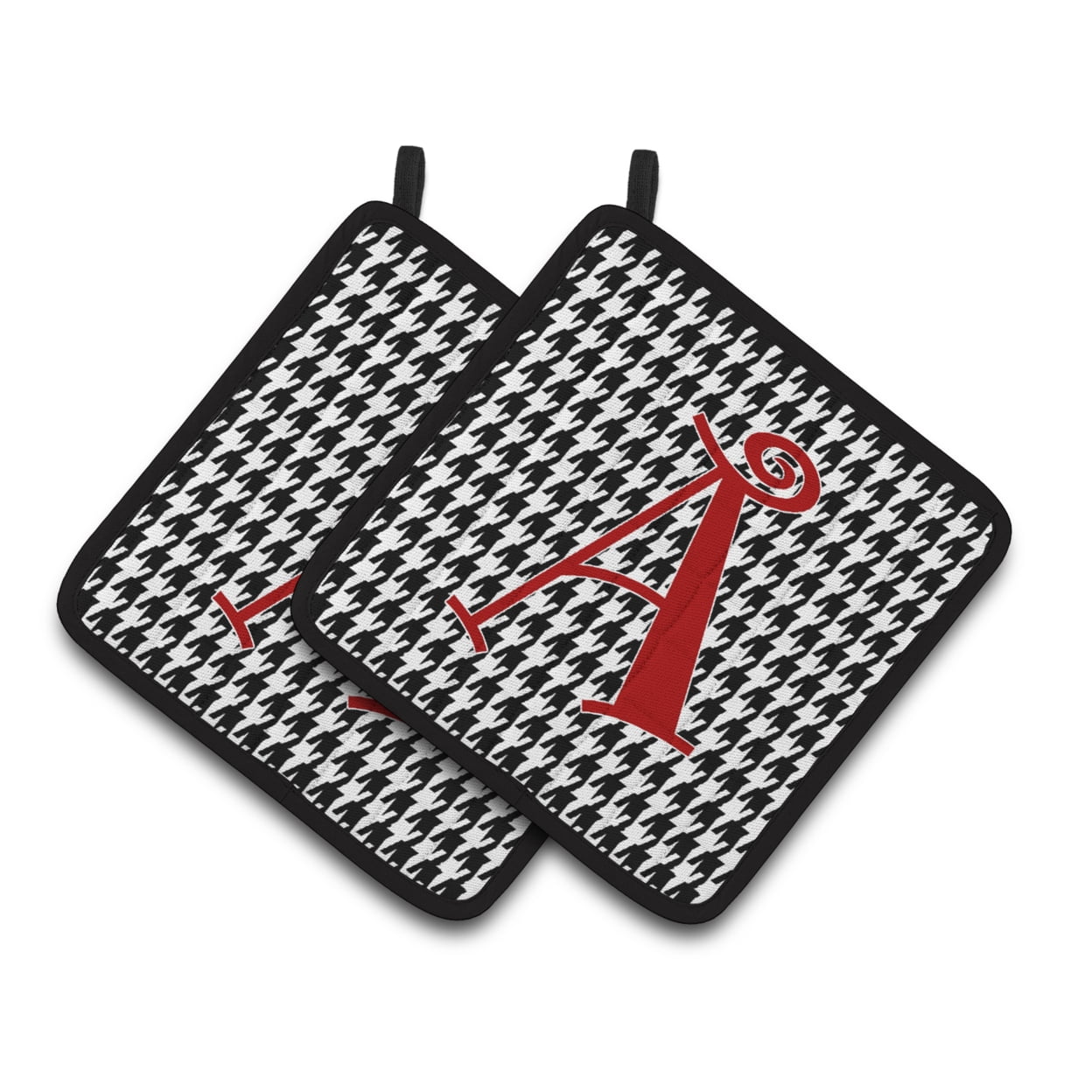 Carolines Treasures CJ1035-APTHD Letter A Monogram - Black White Houndstooth Pair of Pot Holders, 7.5HX7.5W, multicolor