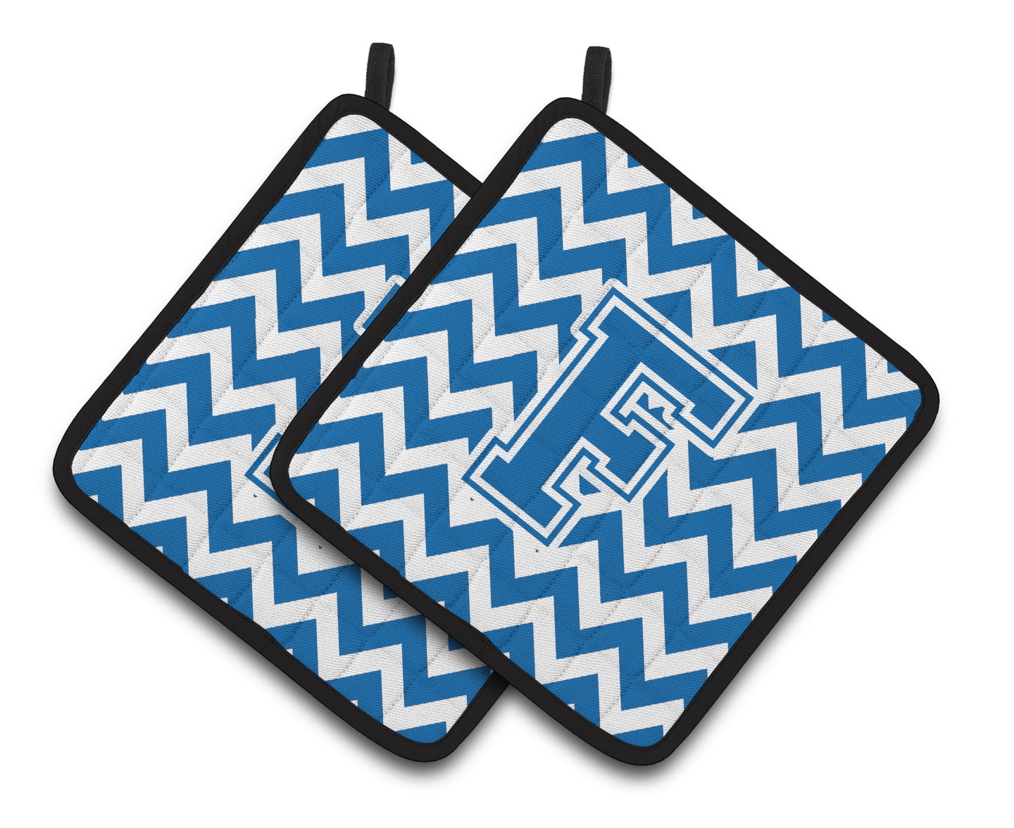 Letter F Chevron Blue and White Pair of Pot Holders