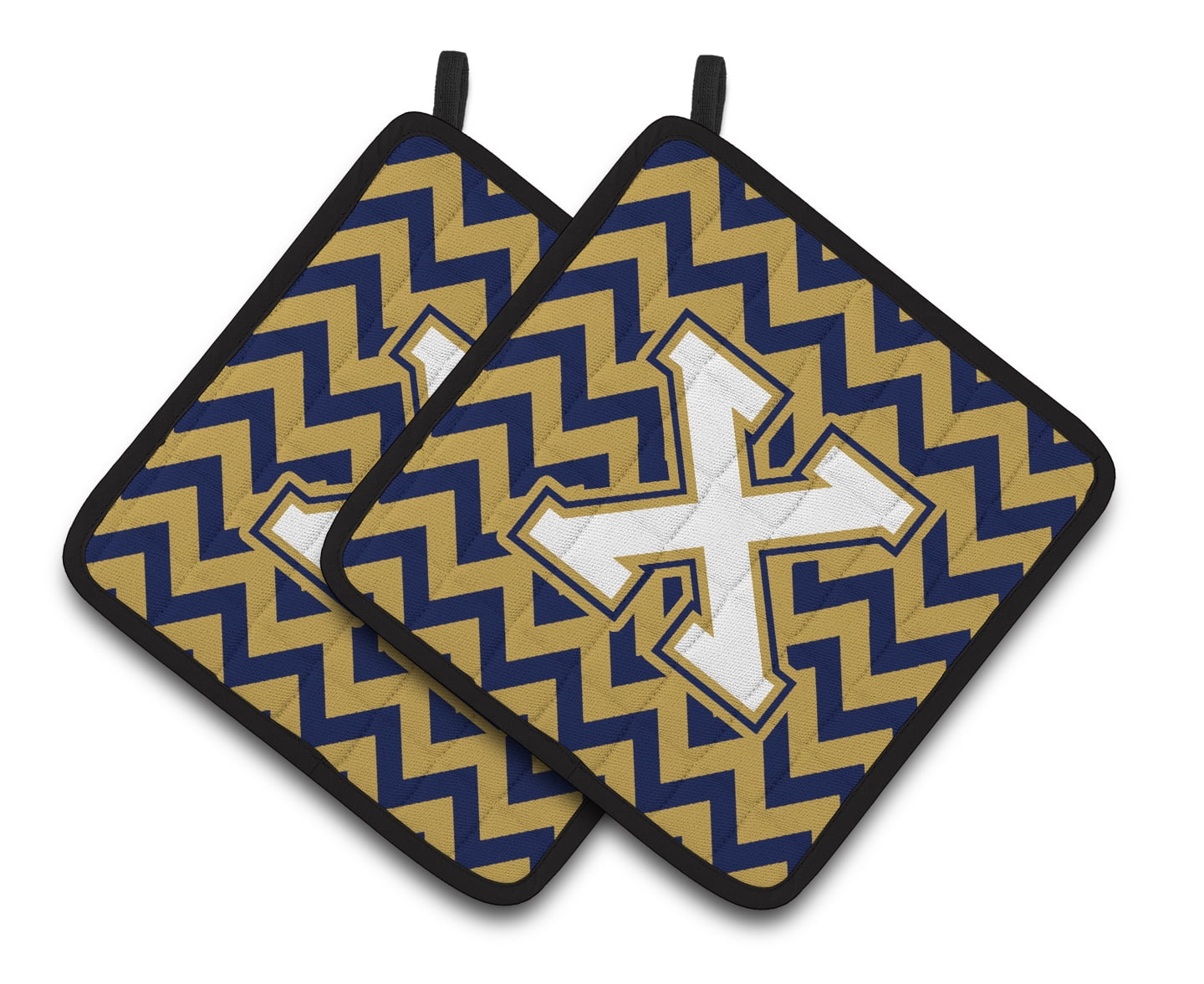 Carolines Treasures CJ1057-XPTHD Letter X Chevron Navy Blue and Gold Pair of Pot Holders, 7.5HX7.5W, multicolor