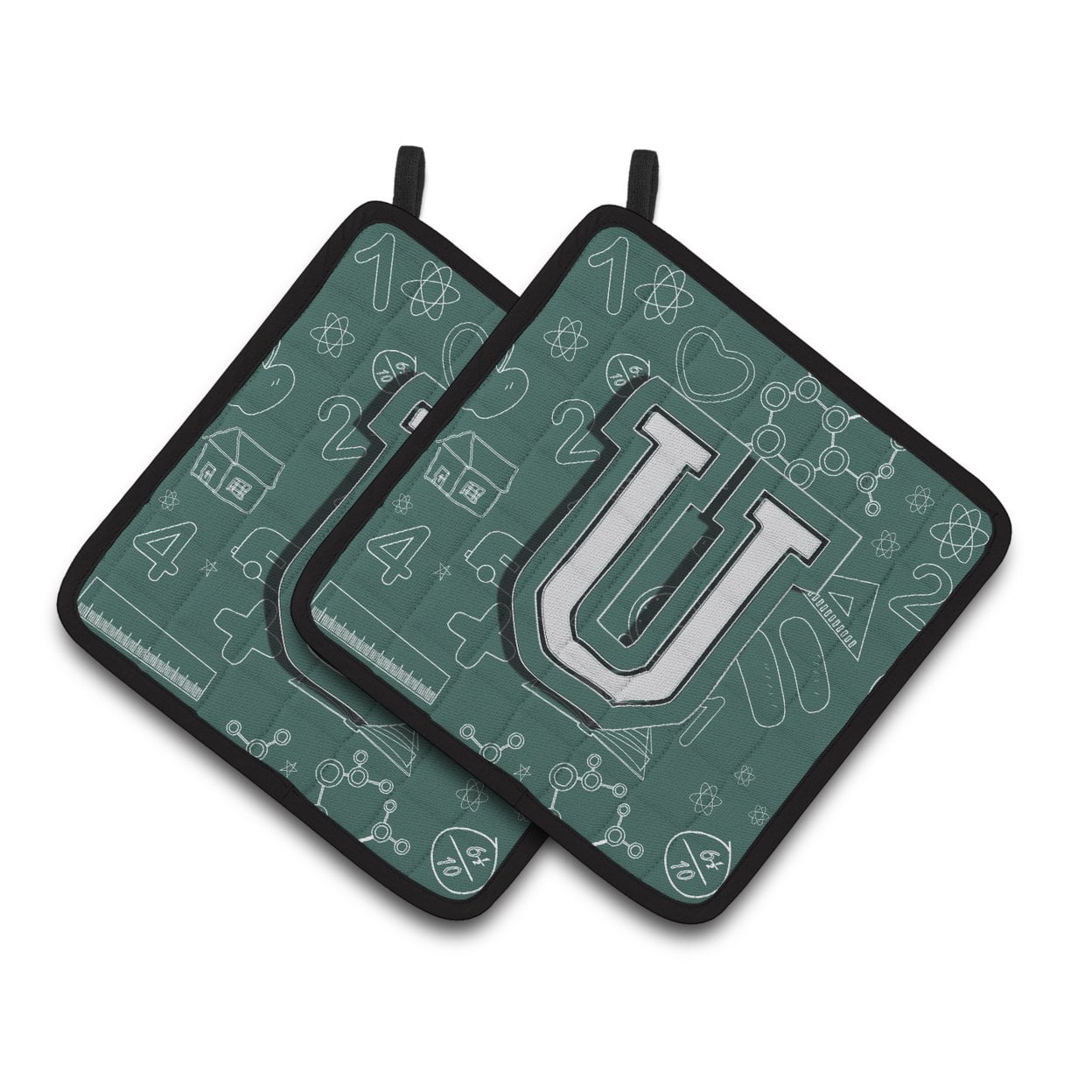 Carolines Treasures CJ2010-UPTHD Letter U Back to School Initial Pair of Pot Holders, 7.5HX7.5W, multicolor