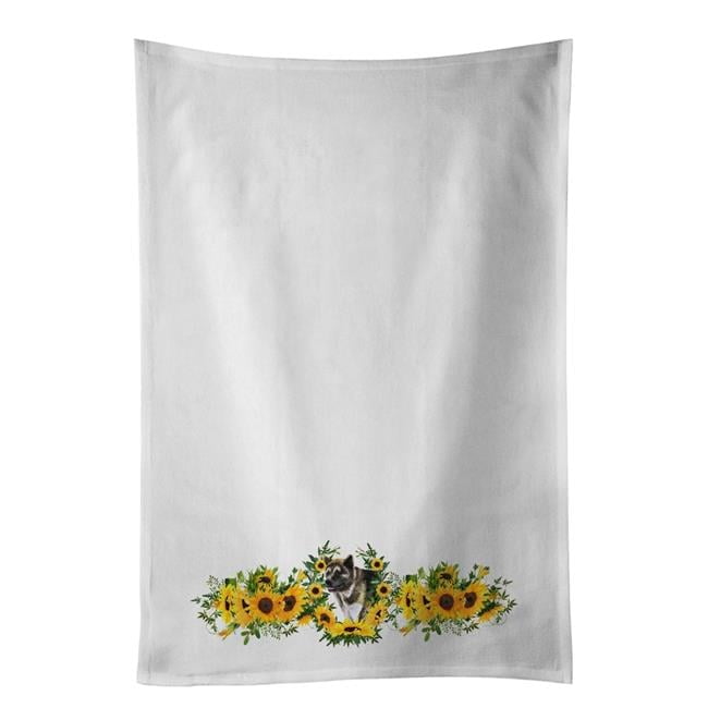Carolines Treasures CK2861WTKT 28 x 19 in. Unisex American Akita in Sunflowers White Dish Towels Kitchen Towel - Set of 2