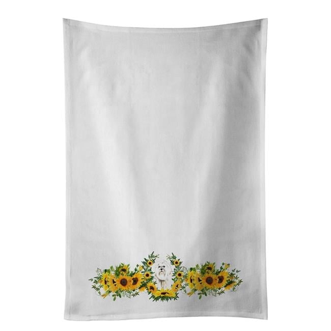 Carolines Treasures CK2969WTKT 28 x 19 in. Unisex Maltese in Sunflowers White Dish Towels Kitchen Towel - Set of 2