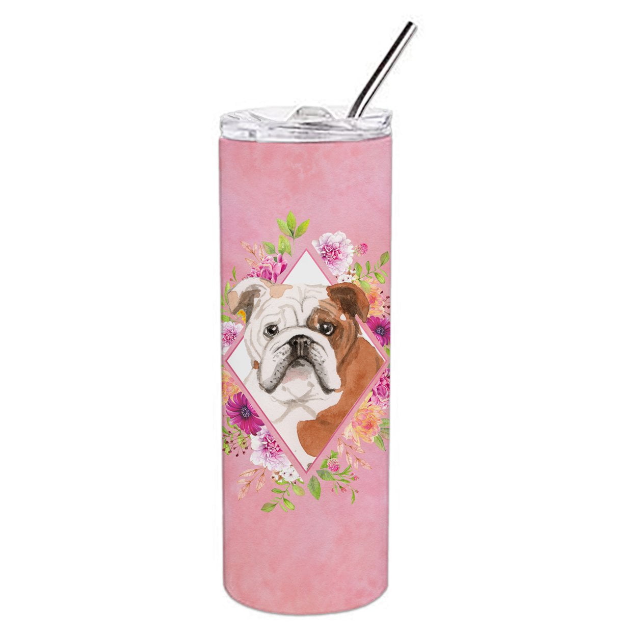 Carolines Treasures CK4240TBL20 English Bulldog Pink Flowers Stainless Steel 20 oz Skinny Tumbler 20 oz multicolor