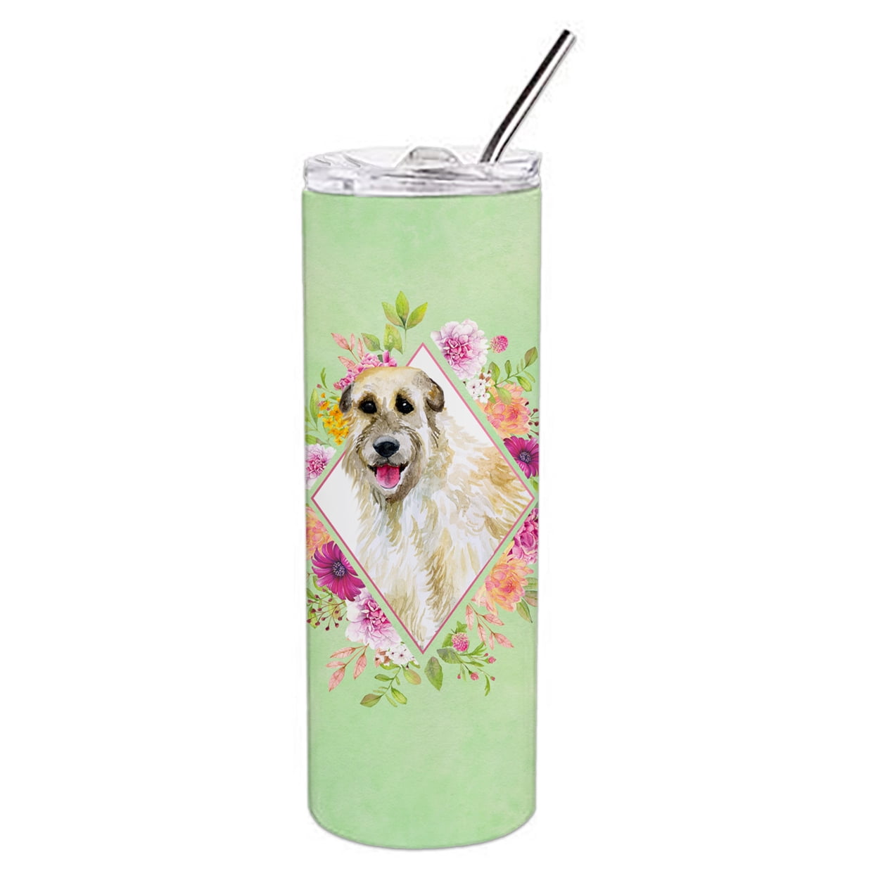 Carolines Treasures CK4313TBL20 Irish Wolfhound Green Flowers Stainless Steel 20 oz Skinny Tumbler 20 oz multicolor
