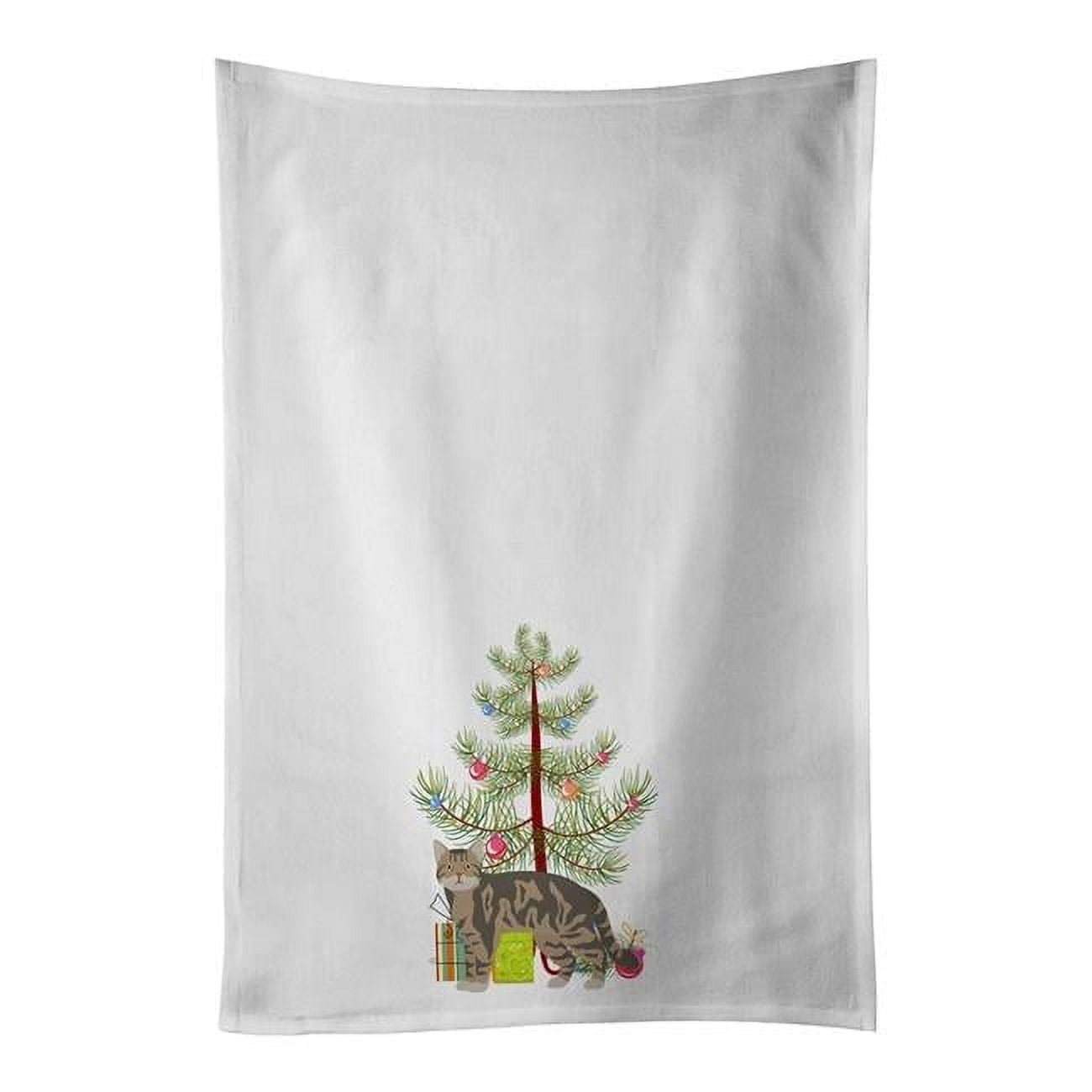 Carolines Treasures CK4556WTKT 28 x 19 in. Unisex American Wirehair No.1 Cat Merry Christmas White Dish Towels Kitchen Towel - Set of 2