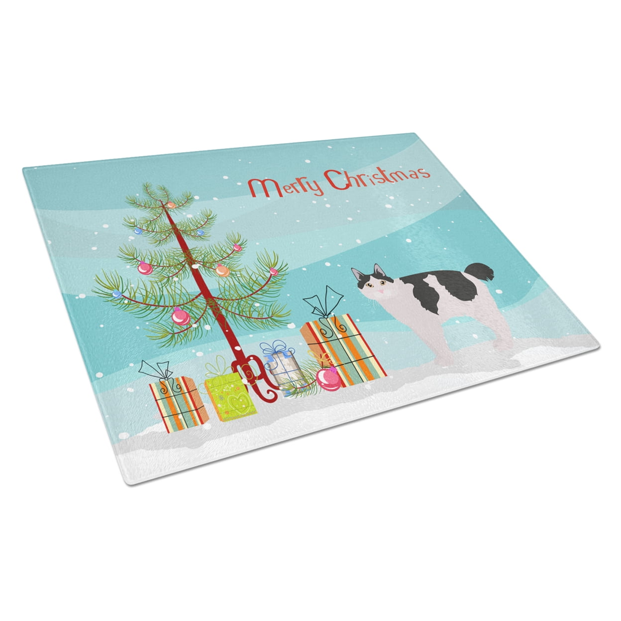 Carolines Treasures CK4641LCB Kurilian Bobtail 2 Cat Merry Christmas Glass Cutting Board Large, 12H x 16W, multicolor