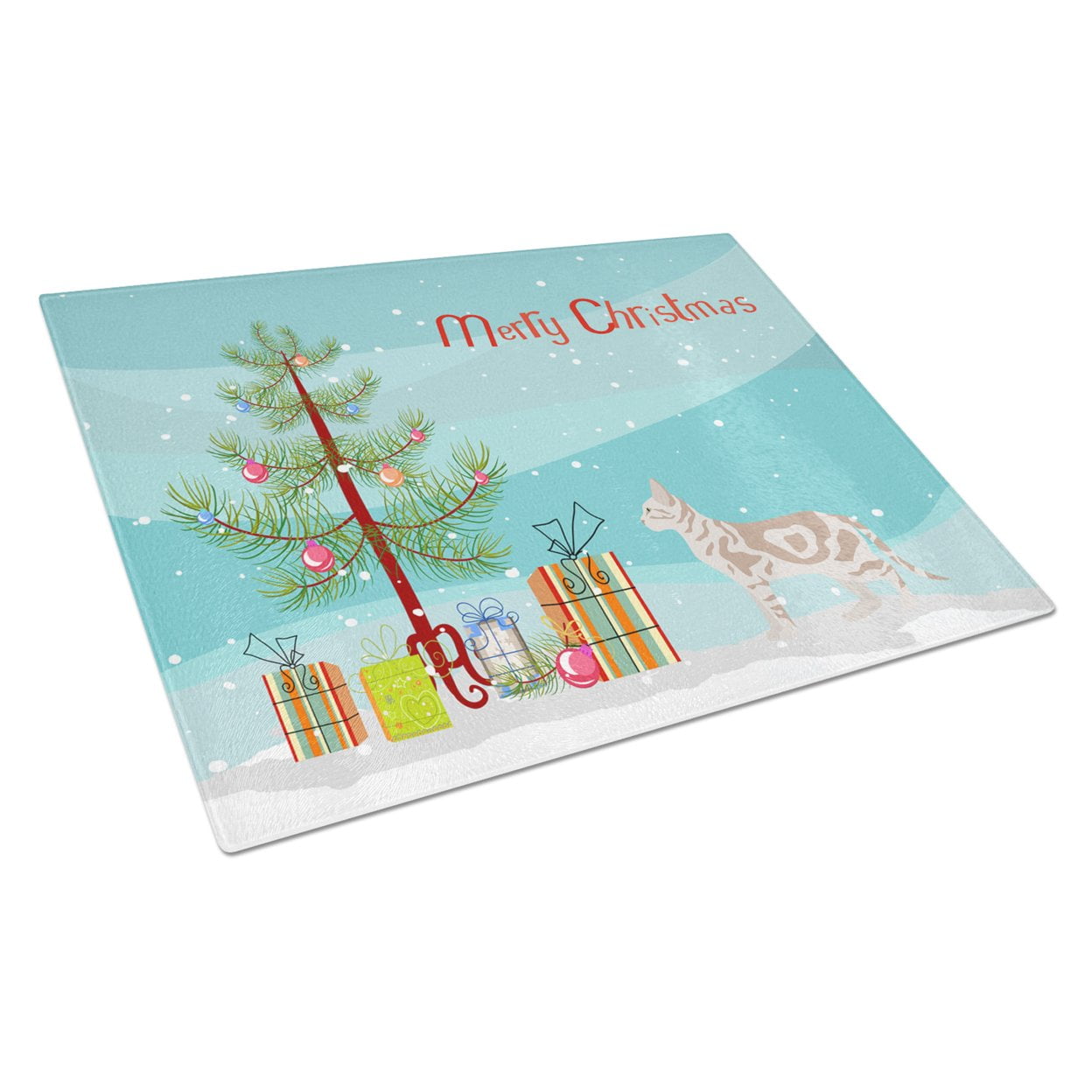 Carolines Treasures CK4721LCB Sokoke 2 Cat Merry Christmas Glass Cutting Board Large, 12H x 16W, multicolor