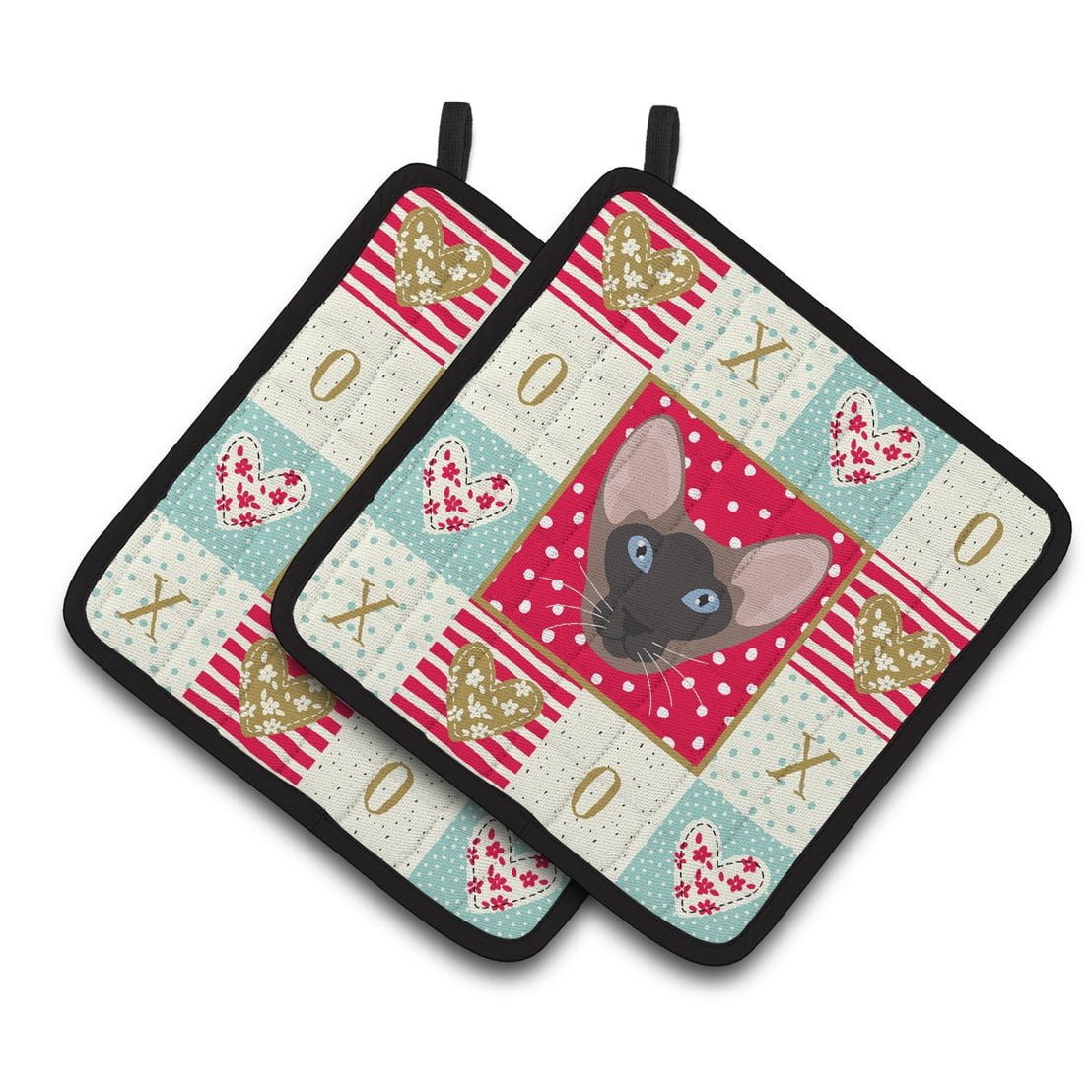 Carolines Treasures CK5141PTHD Oriental Bicolor Cat Love Pair of Pot Holders, 7.5HX7.5W, multicolor