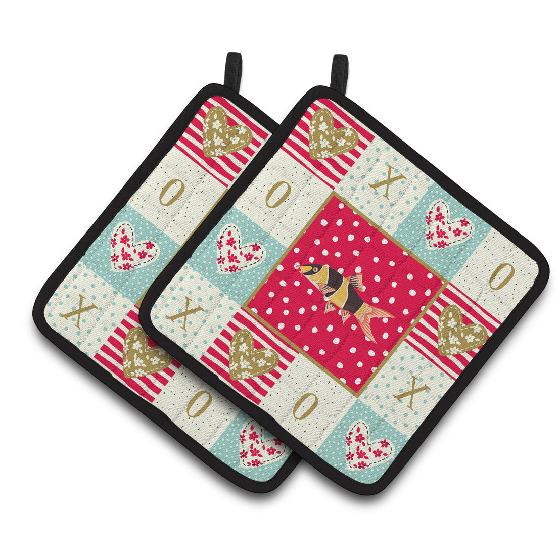 Carolines Treasures CK5467PTHD Clown Loach Fish Love Pair of Pot Holders, Red, 7.5HX7.5W, multicolor